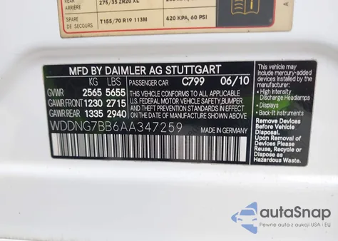 2010 Mercedes-Benz S 550 from USA, damaged, VIN WDDNG7BB6AA347259